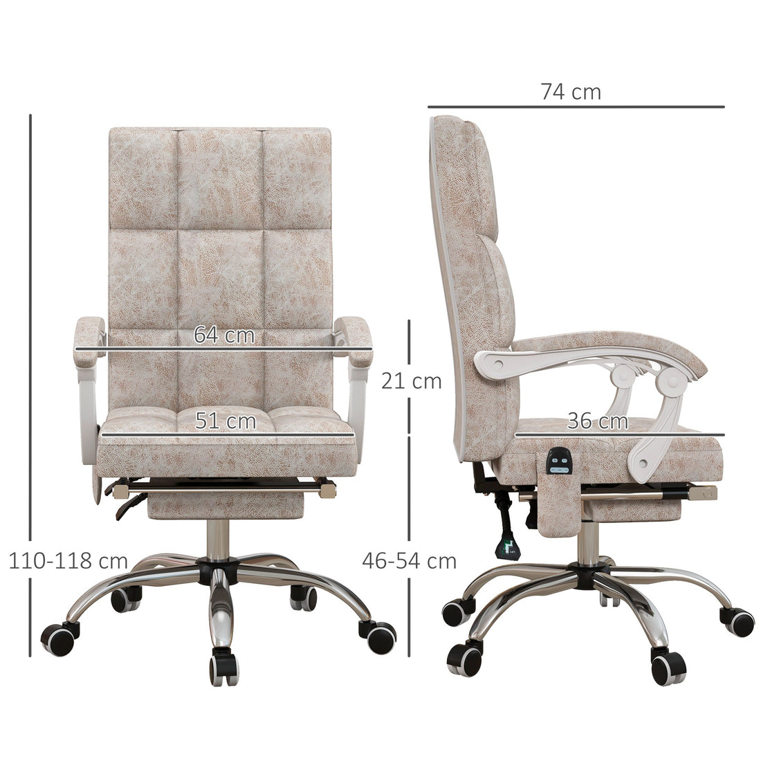 Massage Office Chair, Ergonomic Desk Chair, Comfy Work Study Chair with Heat, Padded Seat, 135° Reclining Back and Footrest for Home Office, Beige