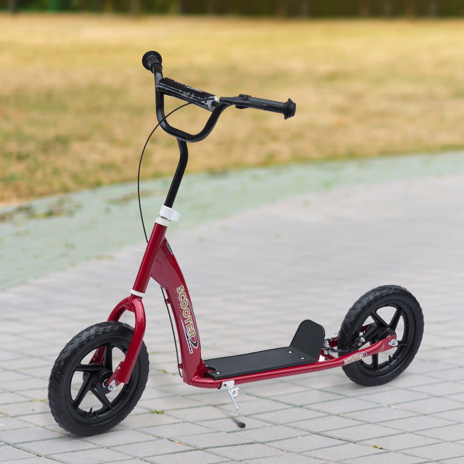 Kids Scooter Kick Scooter with 12" EVA Tyres, Rear Brake, Big Wheels Scooter for 5-12 Years Old, Red