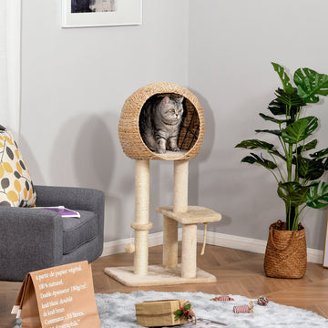 Cat Tree for Indoor Cats 100cm Kitten Climbing Tower Activity Center with Sisal Scratching Post Condo Perch Hanging Balls Teasing Rope Toy Cushion