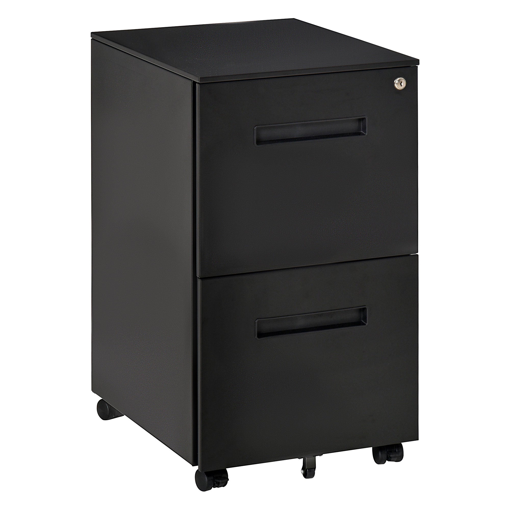 Metal Mobile File Cabinet with Wheels, Lockable 2 Drawer Filing Cabinet for A4, Legal, Letter, Compact Under Desk Storage Unit with Pre-Assembled Body for Home Office, 39 x 48 x 67cm, White