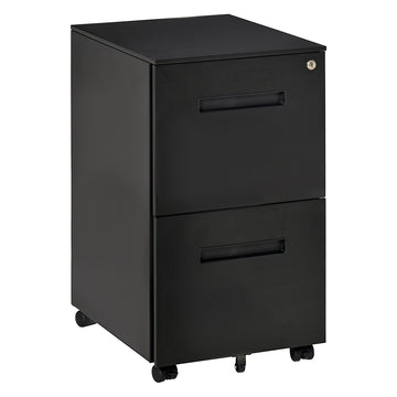 Metal Mobile File Cabinet with Wheels, Lockable 2 Drawer Filing Cabinet for A4, Legal, Letter, Compact Under Desk Storage Unit with Pre-Assembled Body for Home Office, 39 x 48 x 67cm, White