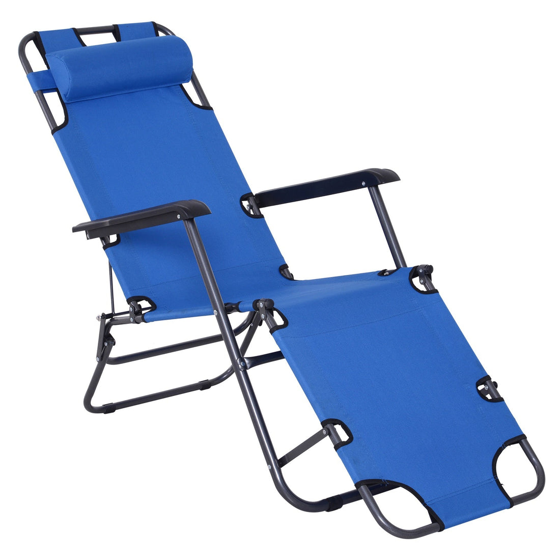 2 in 1 Sun Lounger Folding Reclining Chair Garden Outdoor Camping Adjustable Back with Pillow, Blue