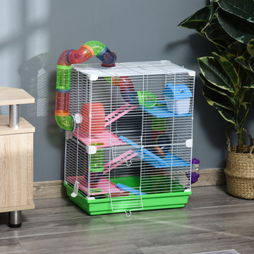 5 Tier Hamster Cage Carrier Habitat w/ Exercise Wheels, Tunnel, Green