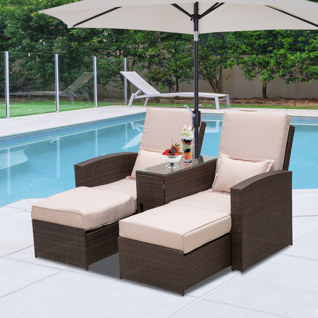 2-Seater Rattan Sofa Lounger Set-Brown