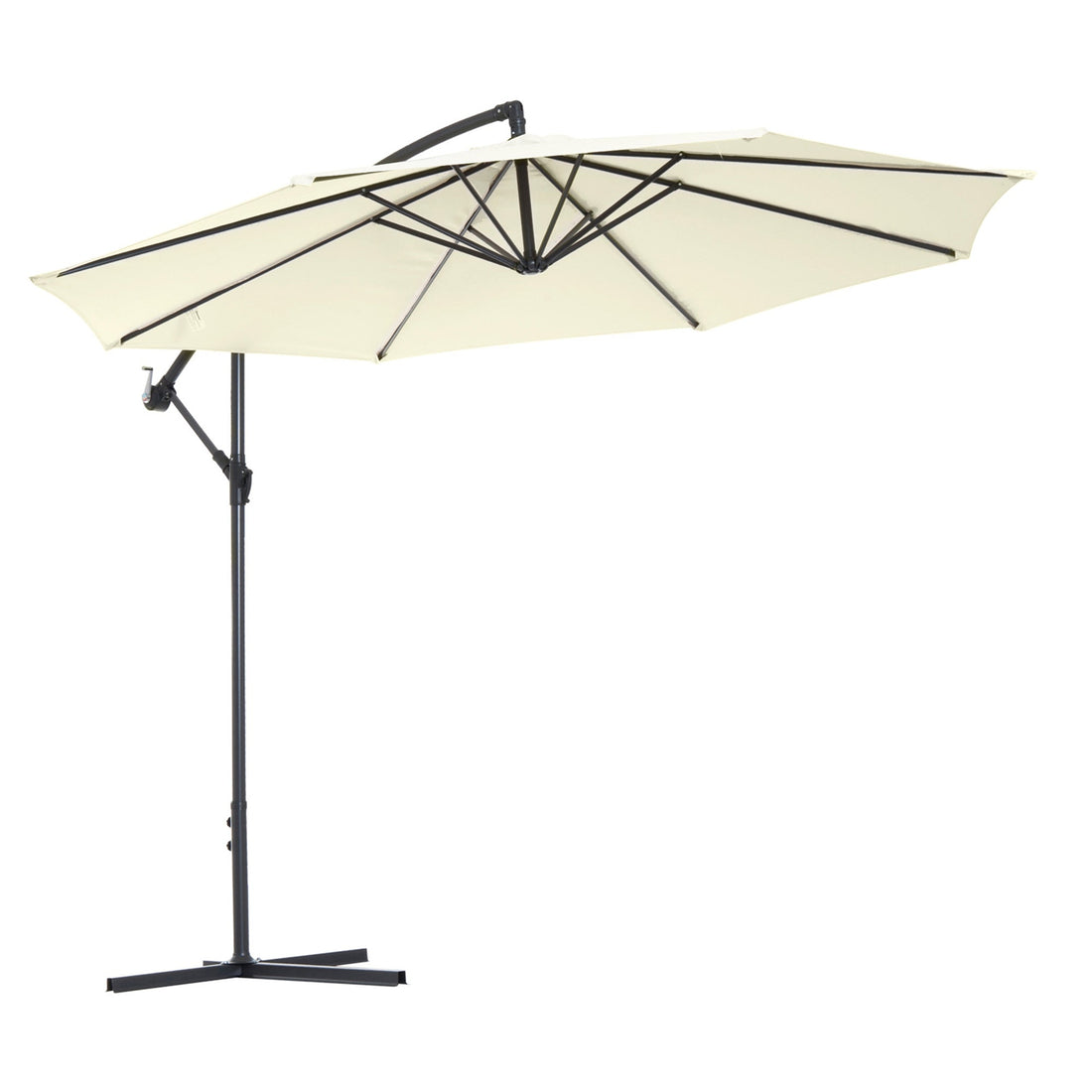 3 m Parasol Garden Sun Umbrella Banana Hanging Rattan Set Umbrella Cantilever - Cream white