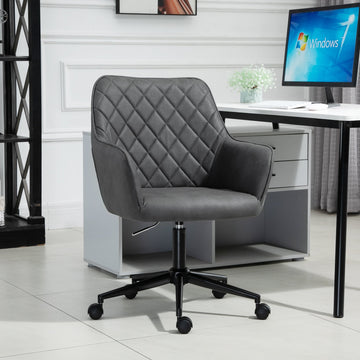 Office Desk Chair, Leather-Feel Fabric Computer Swivel Chair with Rolling Wheels and Adjustable Height for Home, Grey
