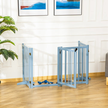 Pet Gate Wooden Foldable Dog Safety Barrier w/ 4 Panels for Small and Medium Dogs Blue