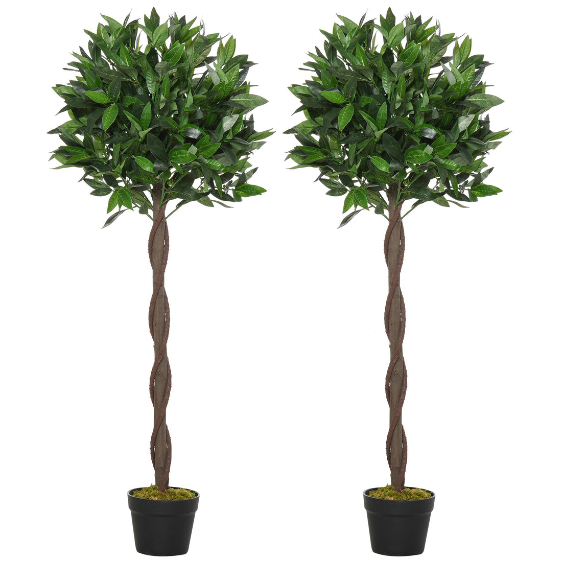 Artificial Bay Laurel Topiary Trees w/ Pot Fake, Set Of 2 120cm/4FT Indoor Outdoor Greenery Plant Home Office Garden Decor Green