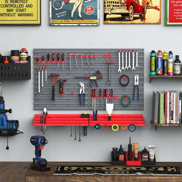 54 Pcs On-Wall Tool Equipment Holding Pegboard Home DIY Garage Organiser DIY w/ 50 Pegs 2 Shelves