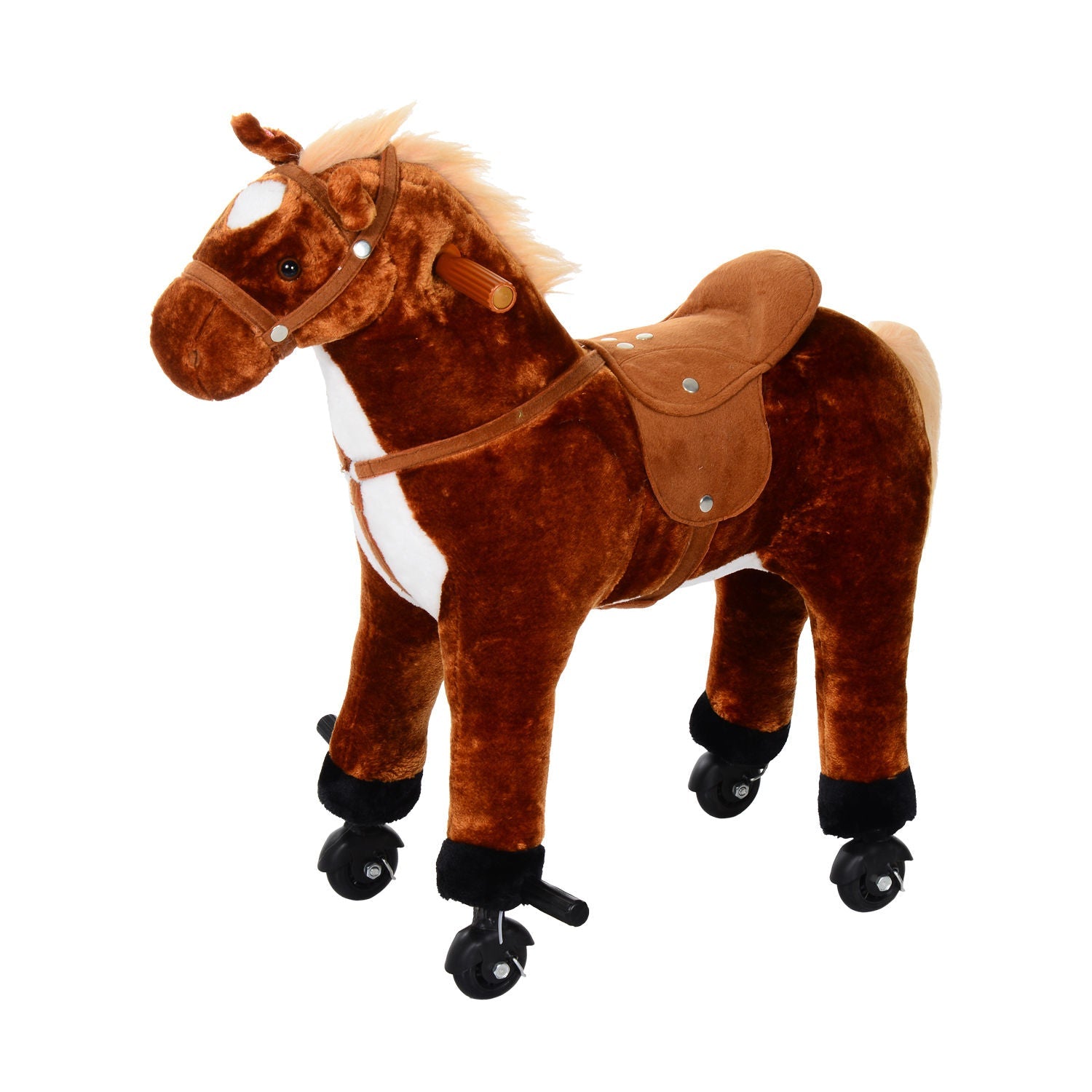 Plush Walking Horse Ride On Toy with Wheels and Realistic Sounds Rocking Horse for Girls Boys 3+ Years Old, 50cm Tall, Brown