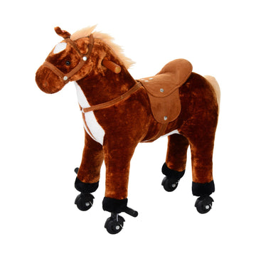 Plush Walking Horse Ride On Toy with Wheels and Realistic Sounds Rocking Horse for Girls Boys 3+ Years Old, 50cm Tall, Brown