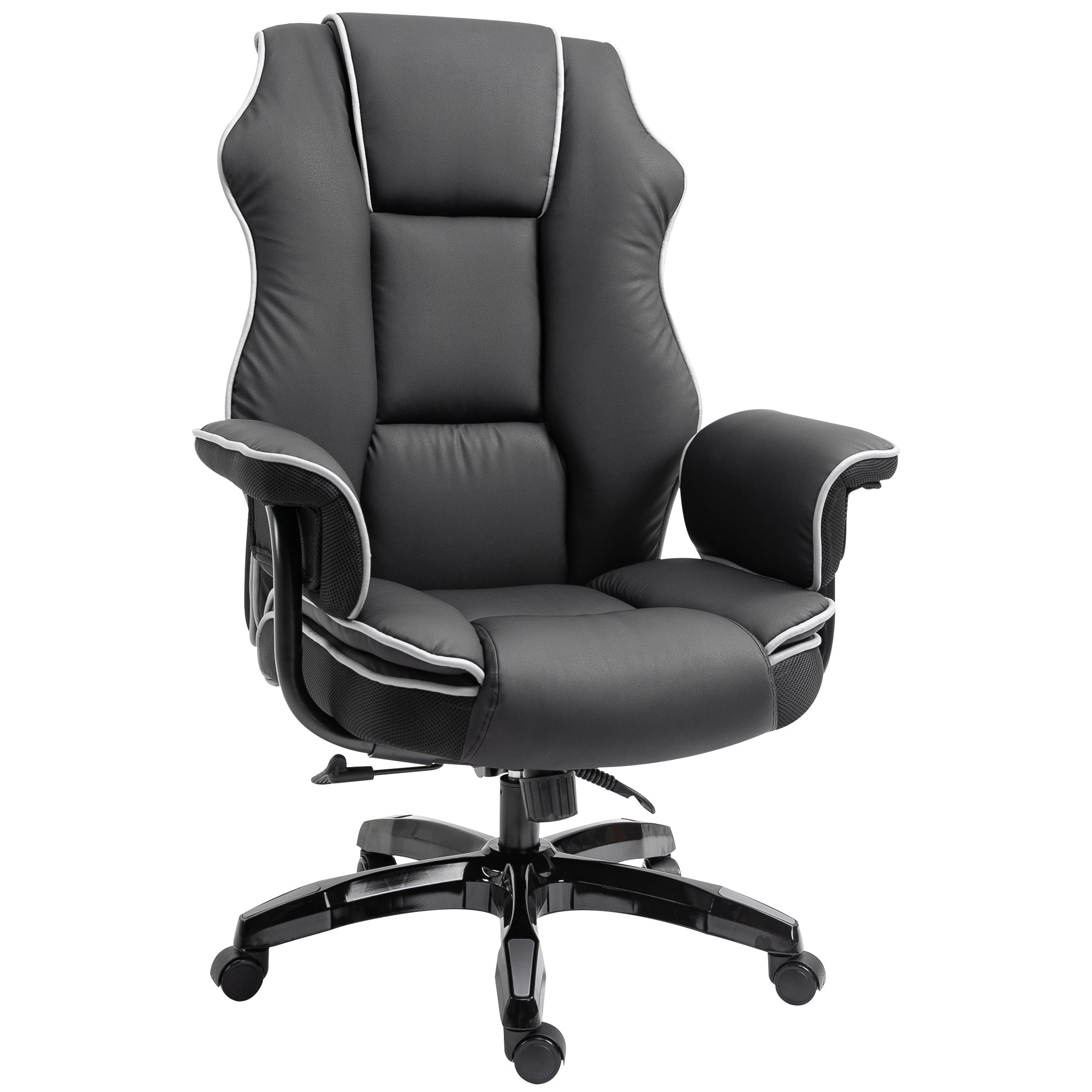 Faux Leather Executive Office Chair, with Contrast Piping - Black/White