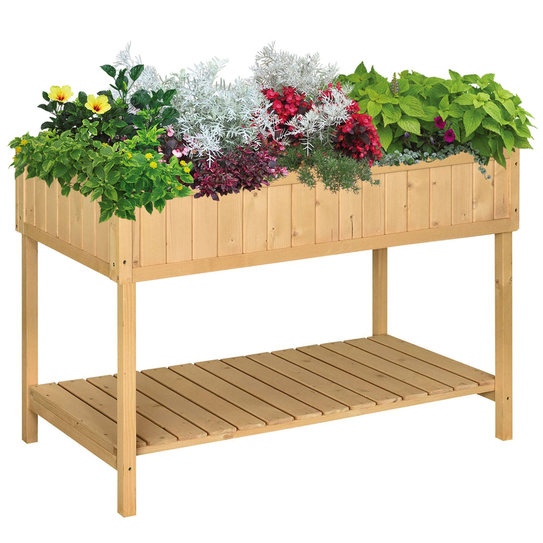 Garden Wooden Planters, Rectangular 8 Compartment Plant Stand, Oak Tone