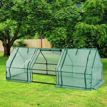 Mini Small Greenhouse with Steel Frame & PE Cover & Zipped Window Poly tunnel Steeple for Plants Vegetables, 270 x 90 x 90 cm, Green