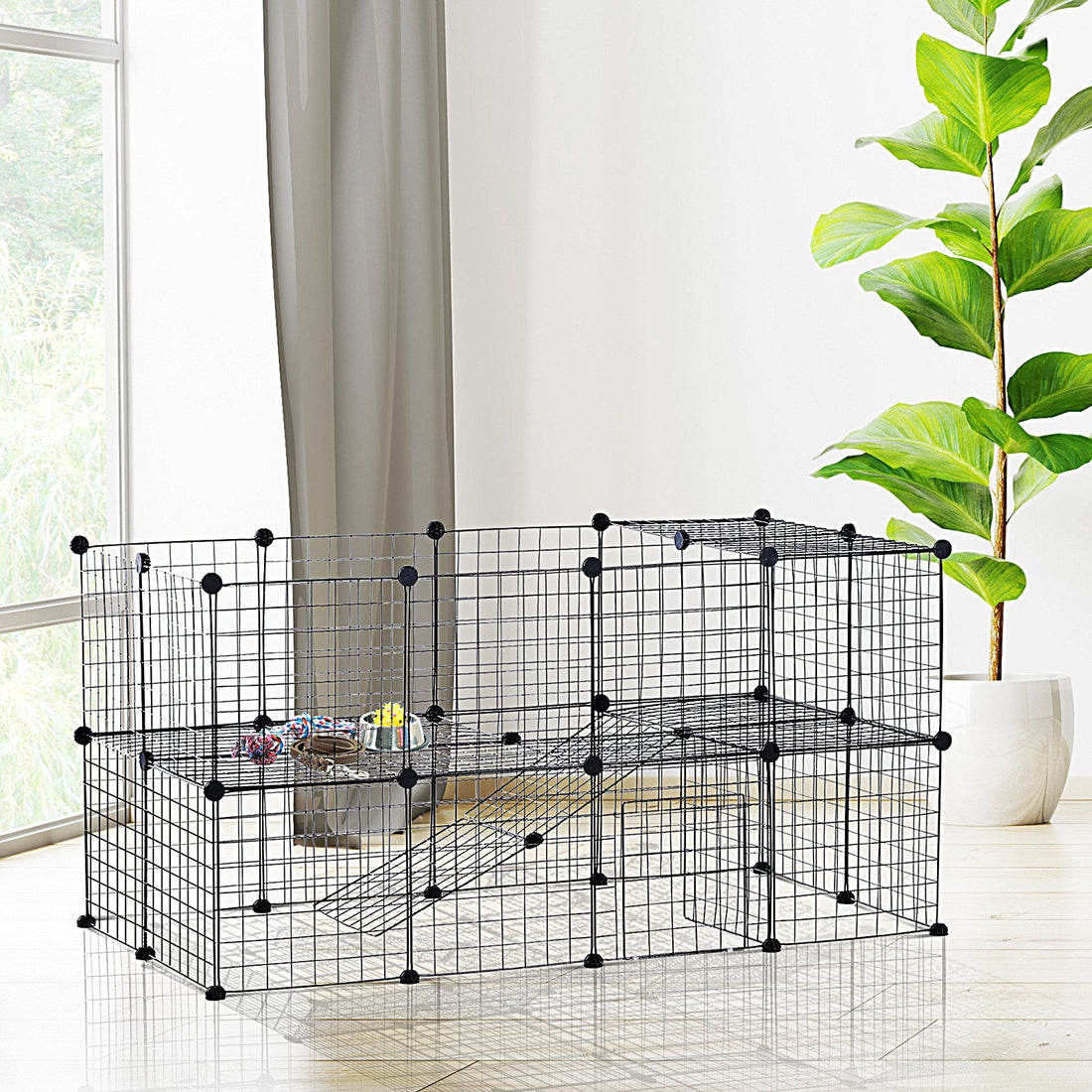 DIY Pet Playpen Metal Wire Fence Indoor Outdoor Rabbit Small Animals Cage 36 Panel Enclosure Black