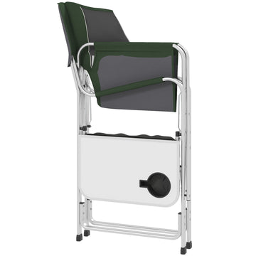Folding Aluminium Camping Chair, with Cooler Bag Table - Green