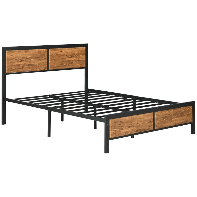 Industrial King Size Bed Frame, 5FT Steel Bed Base with Headboard, Footboard, Slatted Support and Under Bed Storage, 160 x 207cm, Rustic Brown