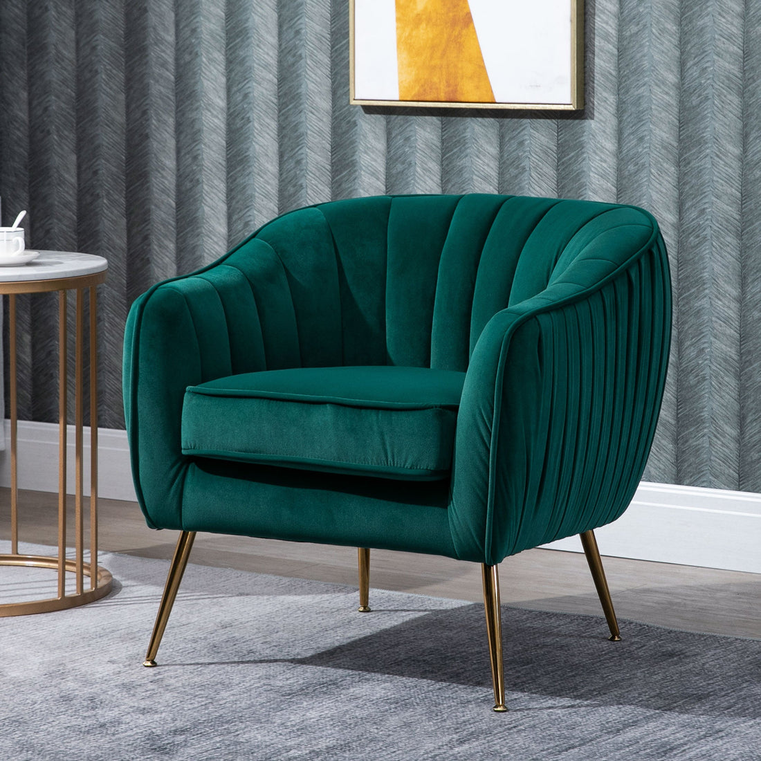 Velvet-Feel Shell Back Accent Chair - Green
