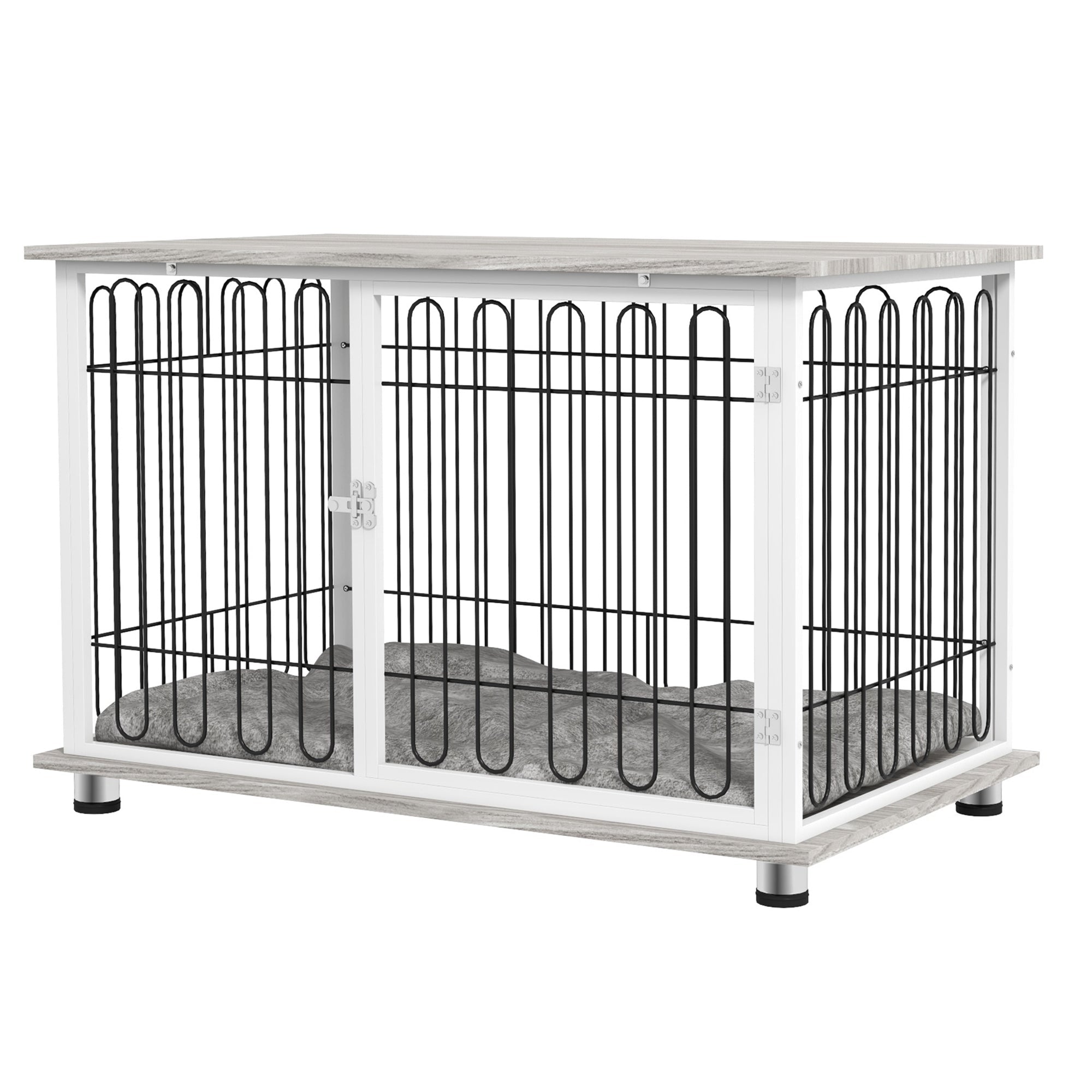 Indoor Dog Crate Furniture, Side End Table, with Soft Washable Cushion, Lockable Doors, for Large Dogs