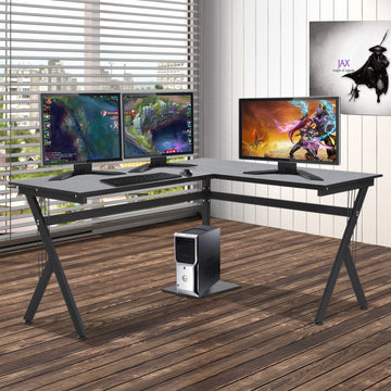 L Shaped Gaming Desk, 155 x 130cm Corner Computer Desk with CPU Stand for Home Office, Study Workstation, Black