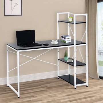 Computer Desk with Storage Shelves on Left or Right, Industrial Reversible Writing Desk for Home Office, Study, Easy Assembly, 120 x 64 x 121cm, Black and White