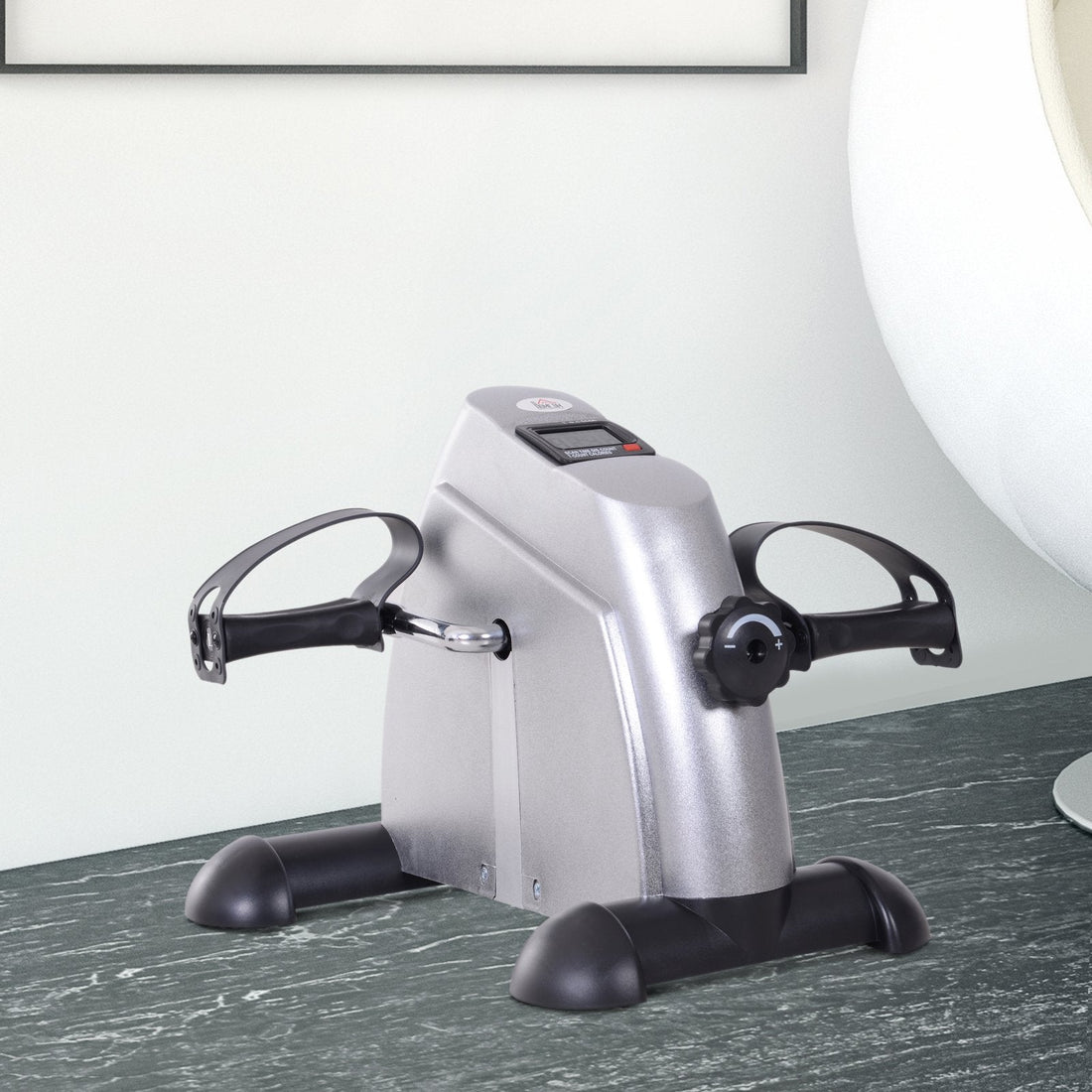 Mini Exercise Bike, Portable Pedal Exerciser, Under Desk Bike with LCD Display for Legs and Arms Training, Silver Tone