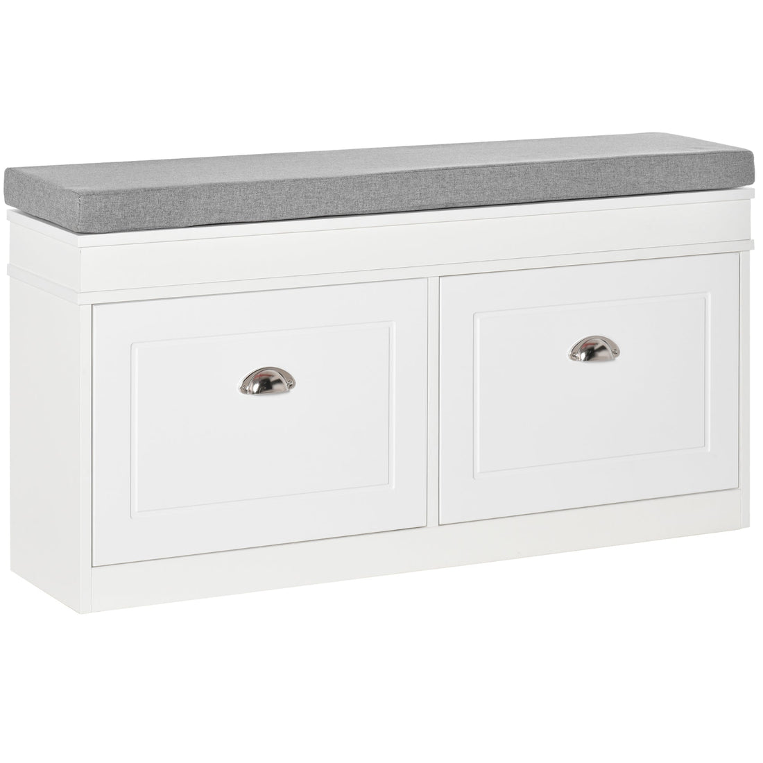 Shoe Storage Bench with Flip Drawers, Shoe Cabinet with Seat Cushion and Adjustable Shelf for Hallway, Entryway, Living Room, Bedroom, White