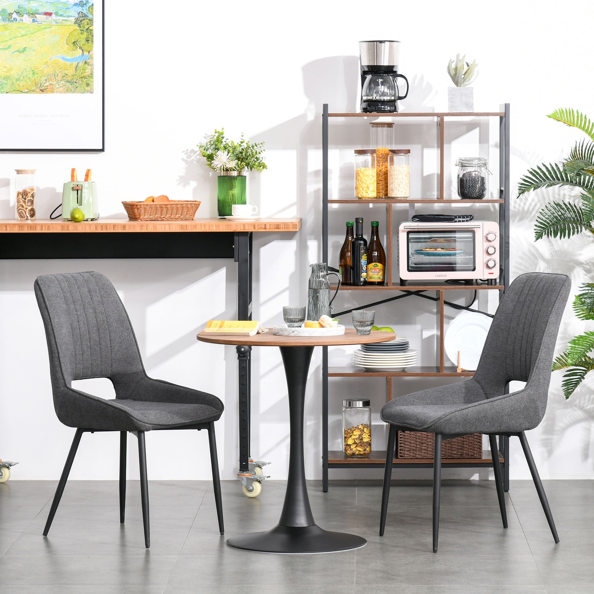 Modern Round Dining Table Leisure Coffee Bistro Table with Metal Base for Kitchen & Dining Room Brown