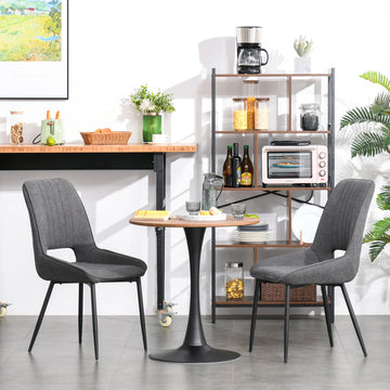 Modern Round Dining Table Leisure Coffee Bistro Table with Metal Base for Kitchen & Dining Room Brown