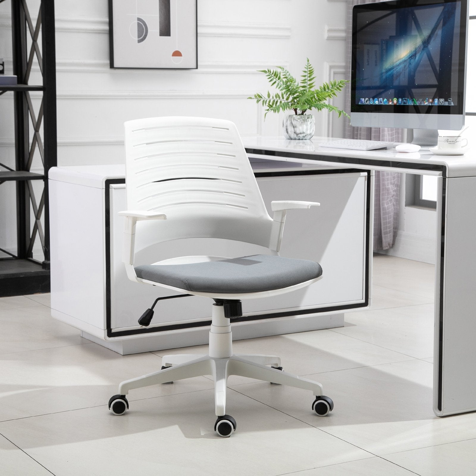 Vinsetto PU Plastic Adjustable Armrest Home Office Chair White