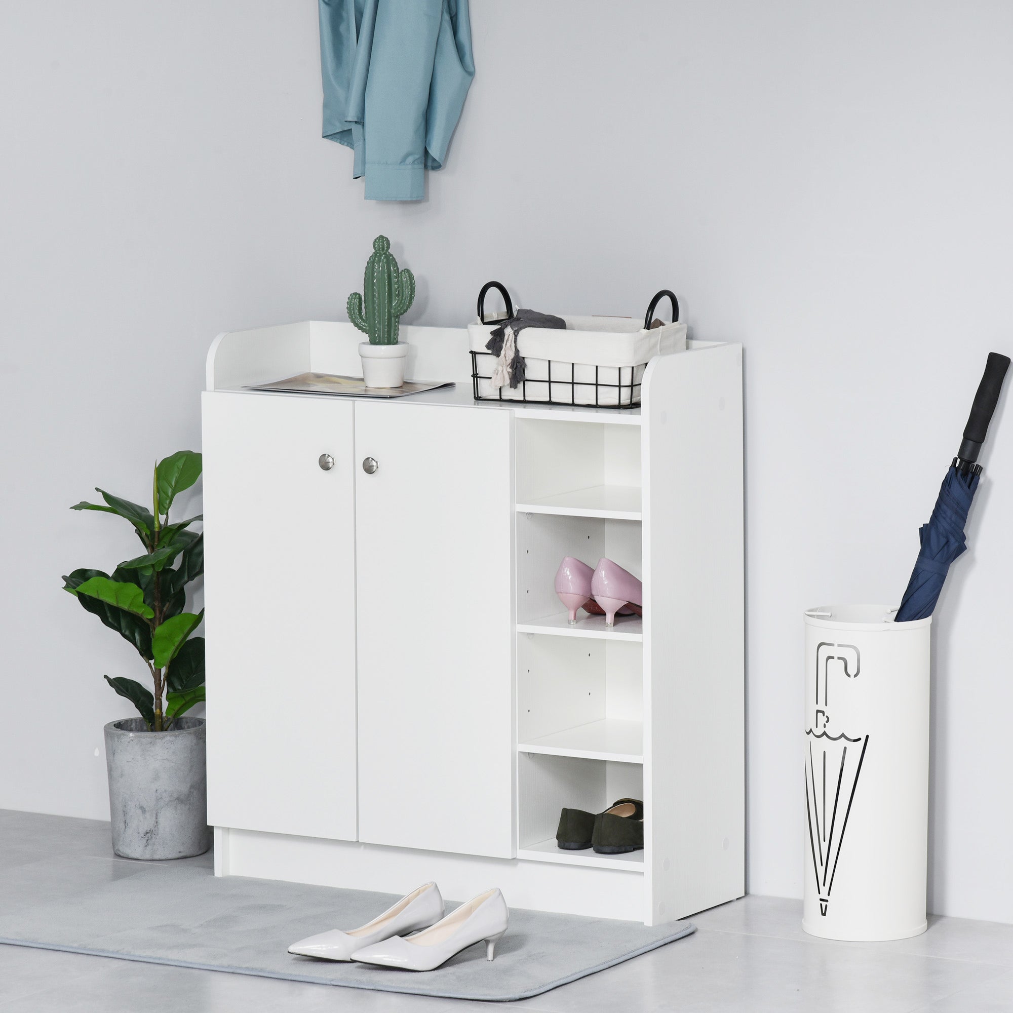 Shoe Storage Cabinet Two Doors w/ Adjustable 4 Shelves Cupboard Footwear Rack Stand Organiser Hallway White