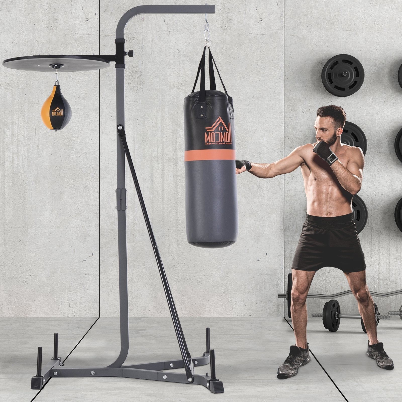 Freestanding Boxing Punch Bag & Speed ball Station, for Home Gym, Grey
