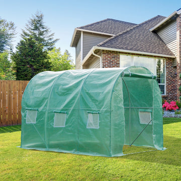 Walk-in Polytunnel Greenhouse, Outdoor Garden Tunnel Greenhouse Tent with Zipped Roll-Up Door and 6 Mesh Windows, 3 x 2M