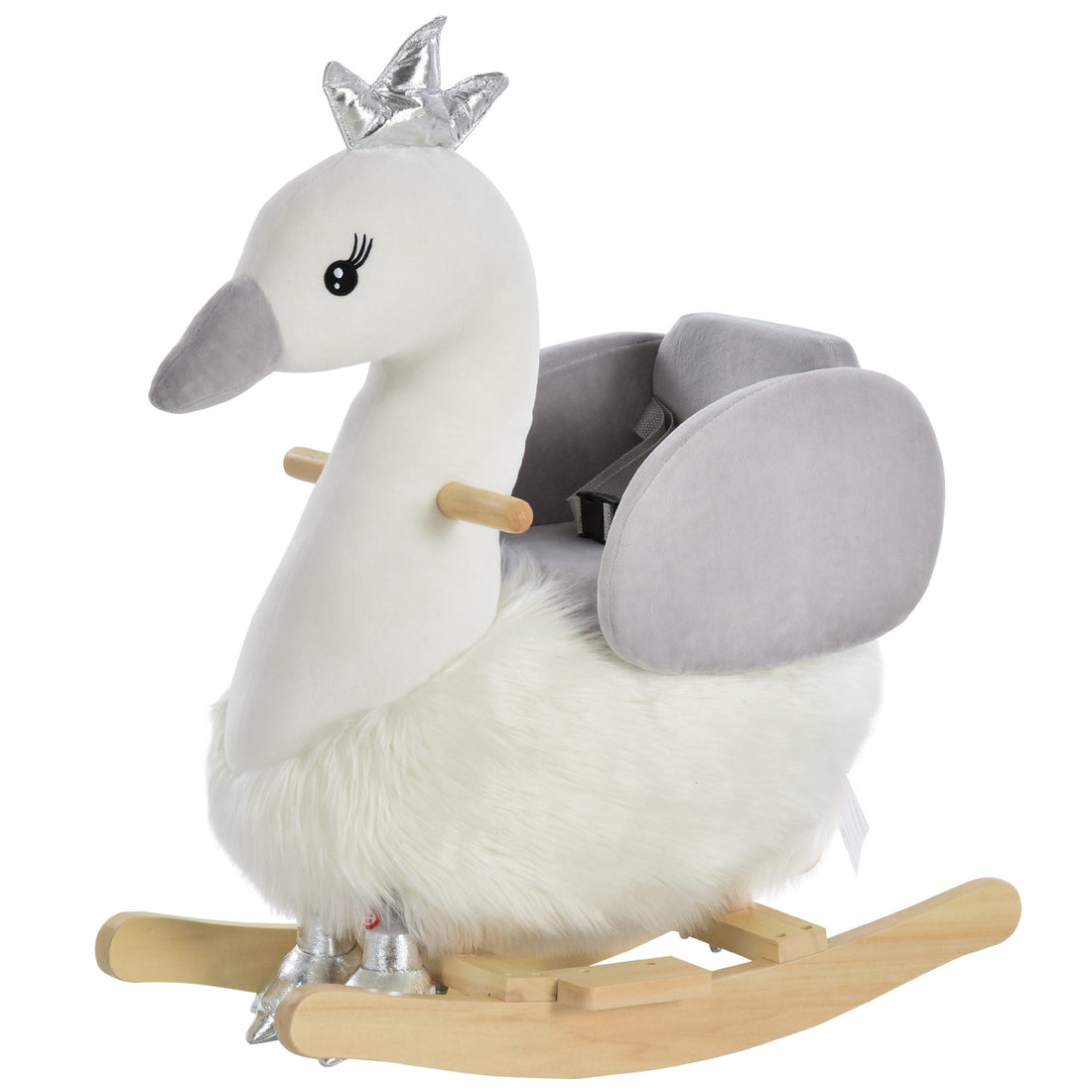 Kids Children Rocking Horse Plush Ride On Swan w/ Sound Wood Base Seat Safety Belt Toddler Baby Toy Rocker 18 - 36 Months