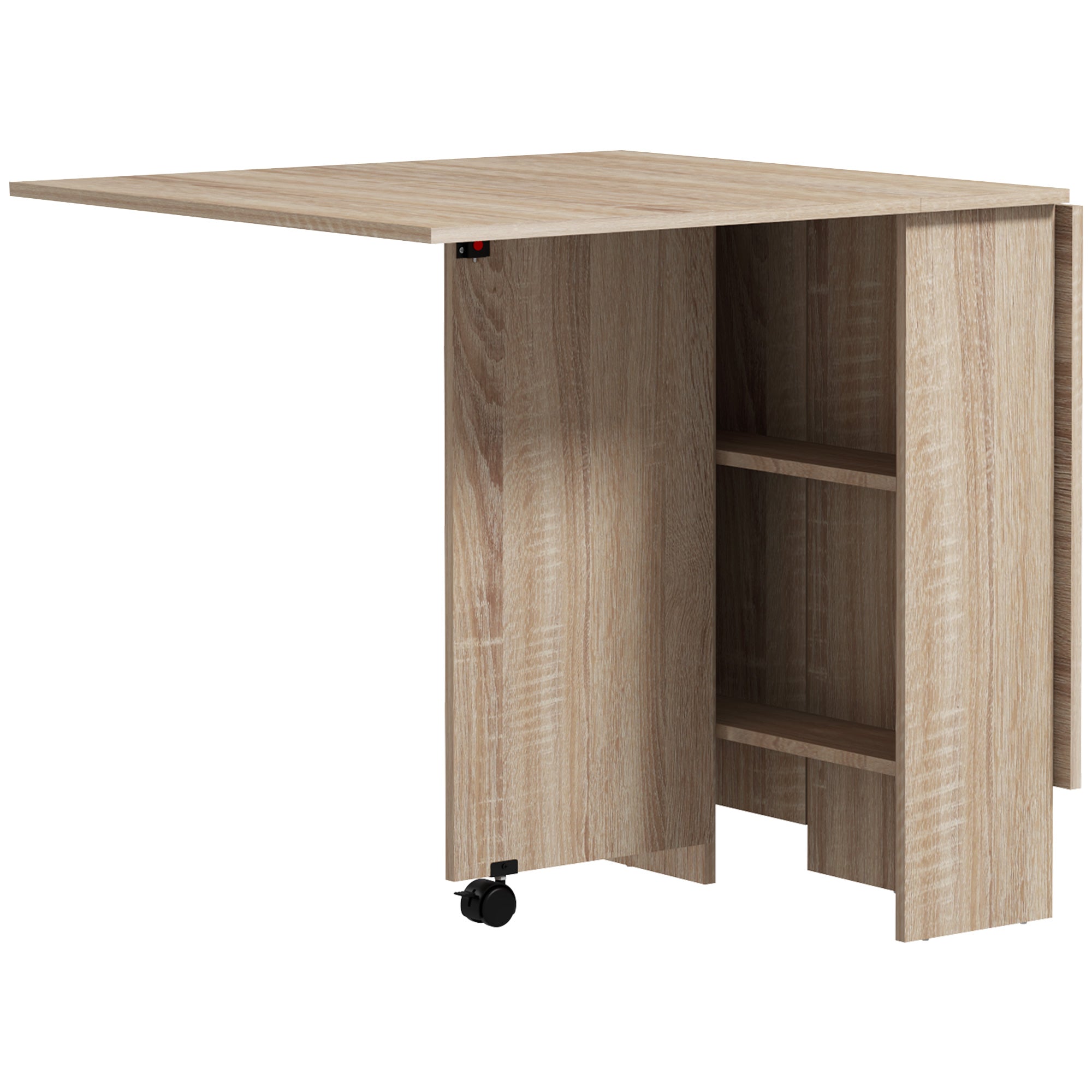 Folding Dining Table, Drop Leaf Table for Small Spaces with 2-tier Shelves, Small Kitchen Table with Rolling Casters, Natural
