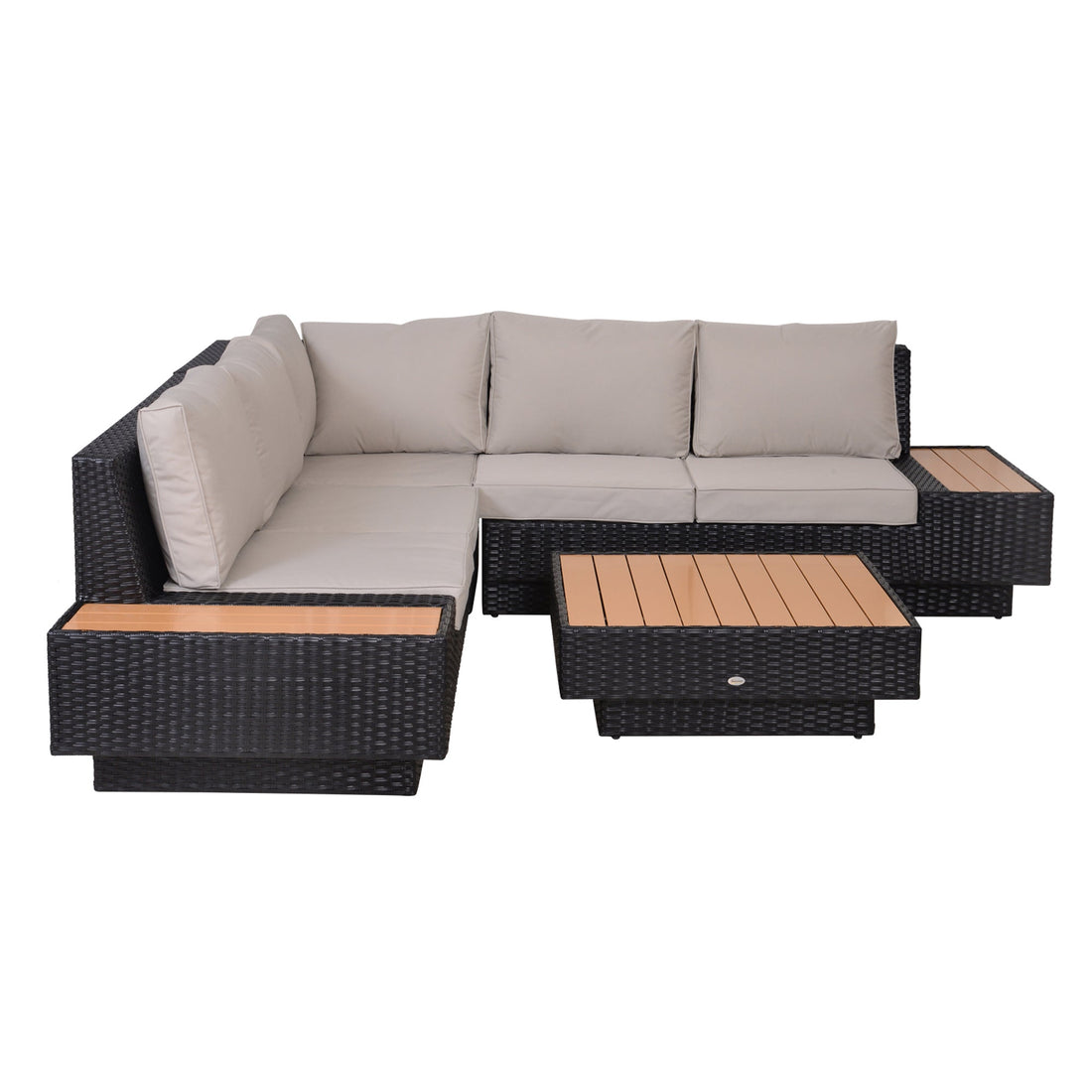 4 PCs Rattan Garden Furniture Outdoor Sectional Corner Sofa and Coffee Table Set Conservatory Wicker Weave Furniture with Armrest and Cushions - Black
