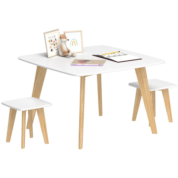 Kids Table and Chair Set, 3-Piece Toddler Furniture Set for Playroom, Bedroom, Ages 3-8 Years, White