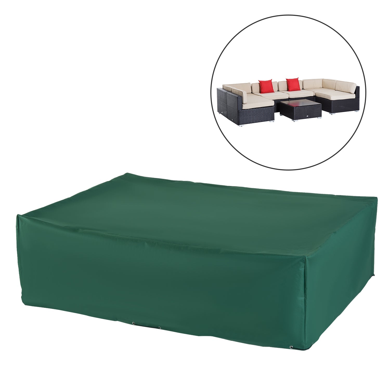 Garden Furniture Cover, Oxford Fabric Outdoor Rectangular Rattan Furniture Cover with PE Coating, Waterproof, Windproof, Anti-UV, 222 x 155 x 67cm, Green