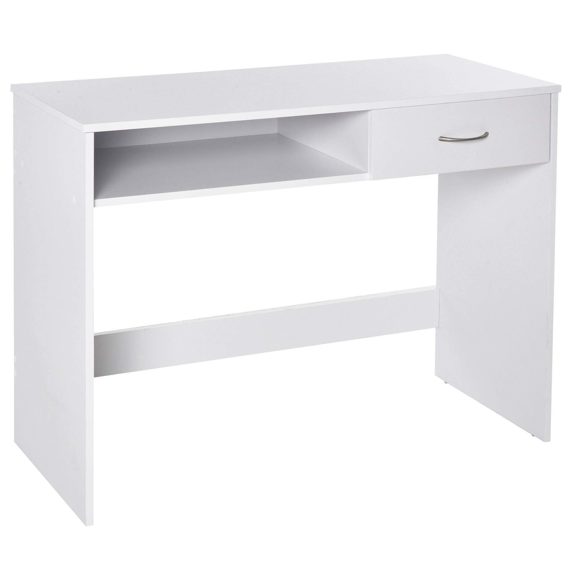 Compact Computer Desk, Study Table with Drawer and Storage Compartment, Writing Workstation, White