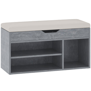Shoes Cabinet Bench Hidden Storage Padded Seat Organiser Footwear Rack Hallway Grey Wood Grain