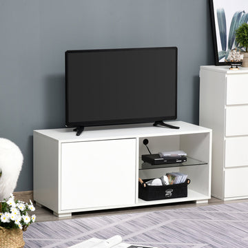 High Gloss TV Stand Storage Cabinet with 2 Shelves for Living Room Home Furniture White