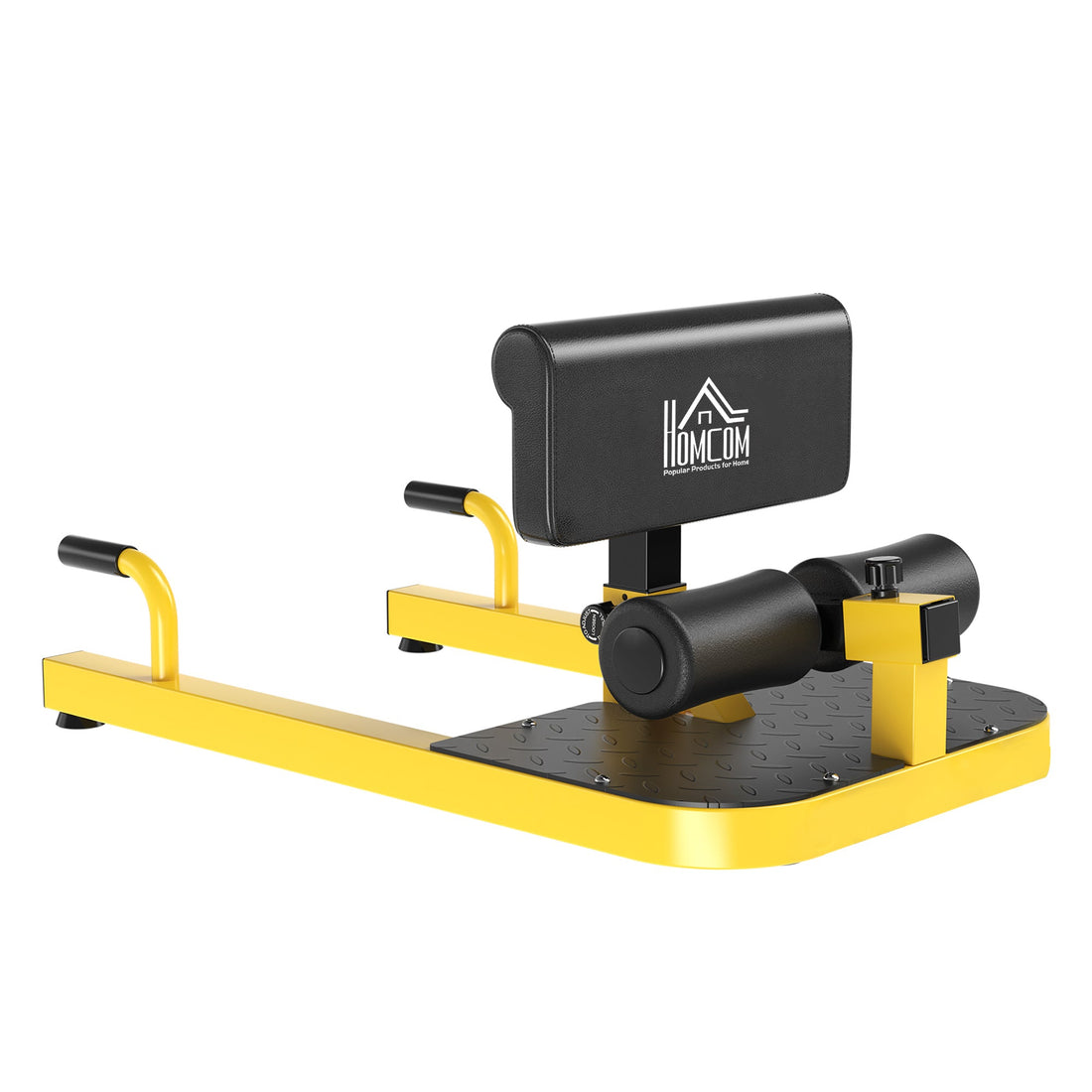 Squat Machine with Push Up Stand, Padded Hip Thrust Bench with Adjustable Cushion for Home Gym Work Out, Yellow
