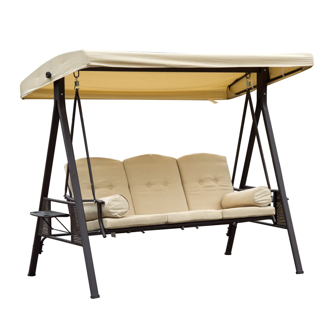 Swing Chair Hammock Chair 3 Seater Canopy Cushion Shelter Outdoor Bench Steel Beige