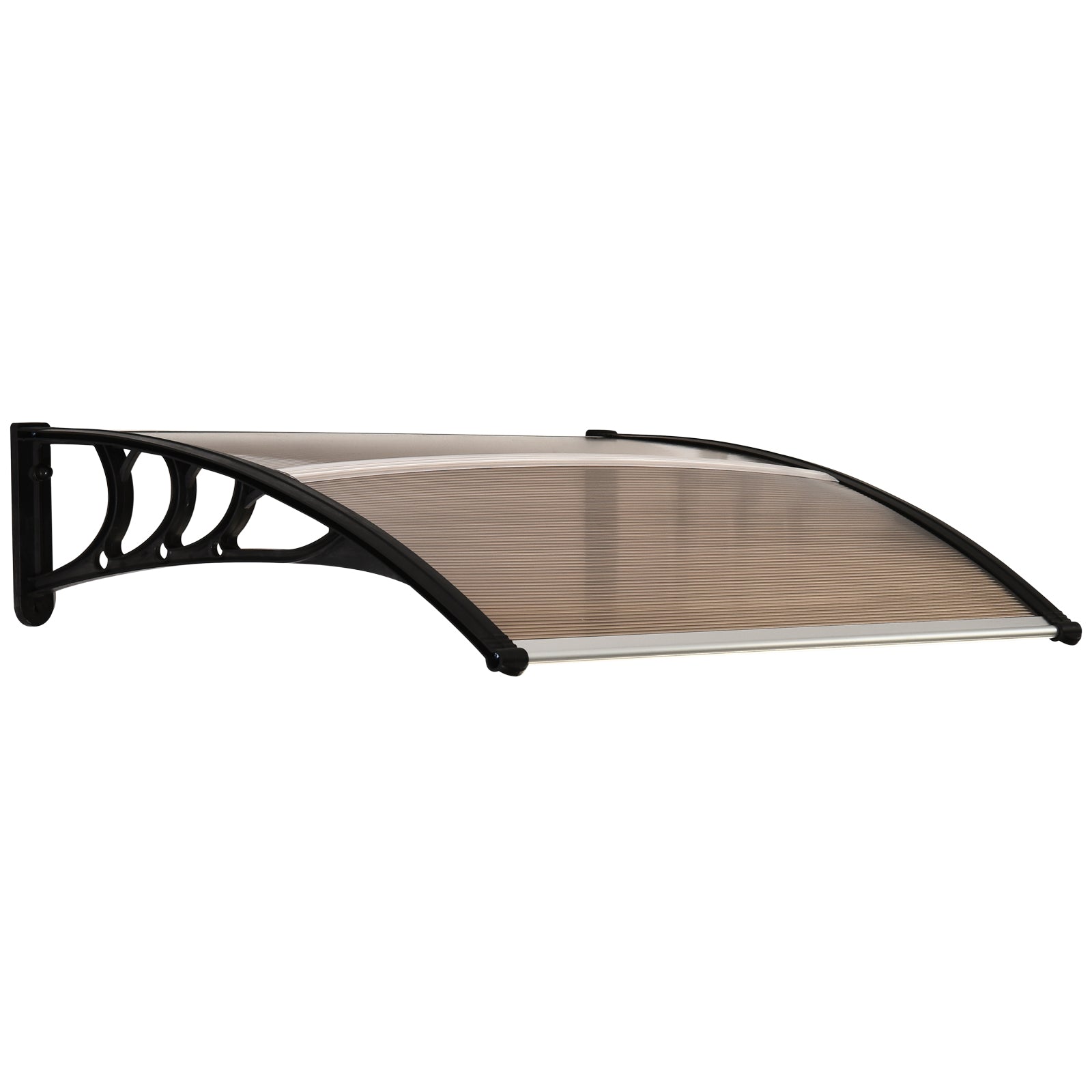 Front Door Canopy Outdoor Awning Aluminium Rigid Plastic Polycarbonate Rain Shelter UV Water Rain Resistant 120 x 75cm Brown