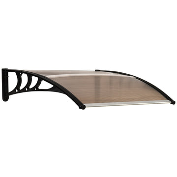 Front Door Canopy Outdoor Awning Aluminium Rigid Plastic Polycarbonate Rain Shelter UV Water Rain Resistant 120 x 75cm Brown