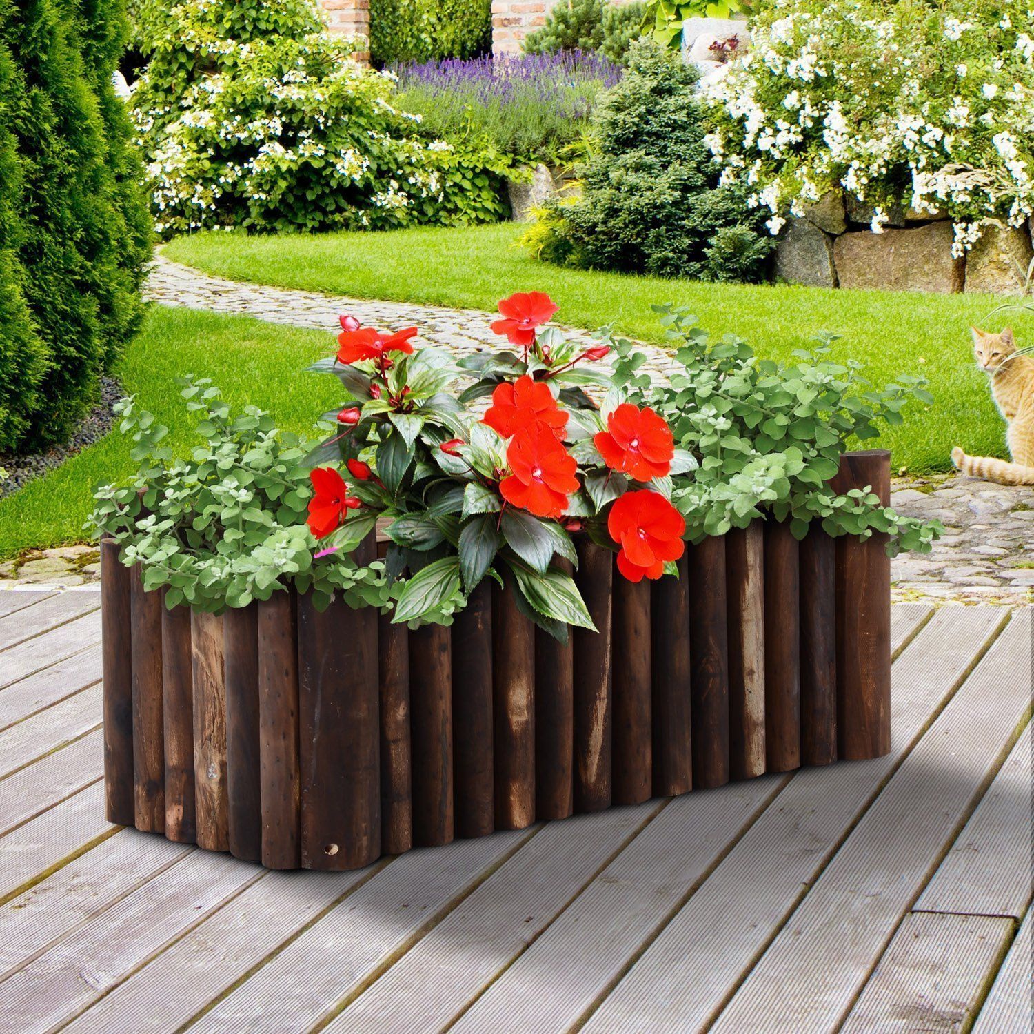 52L Raised Flower Bed Wooden Rectangular Planter Container Box Herb Pot Flower Pot 78L x 35W x 30H (cm)