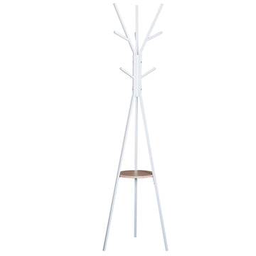Freestanding Metal Coat Rack Stand 9 Hooks Clothes Tree with 1 Shelf Hat Display Hall Tree Hanger Bag Umbrella Hanging Organiser White