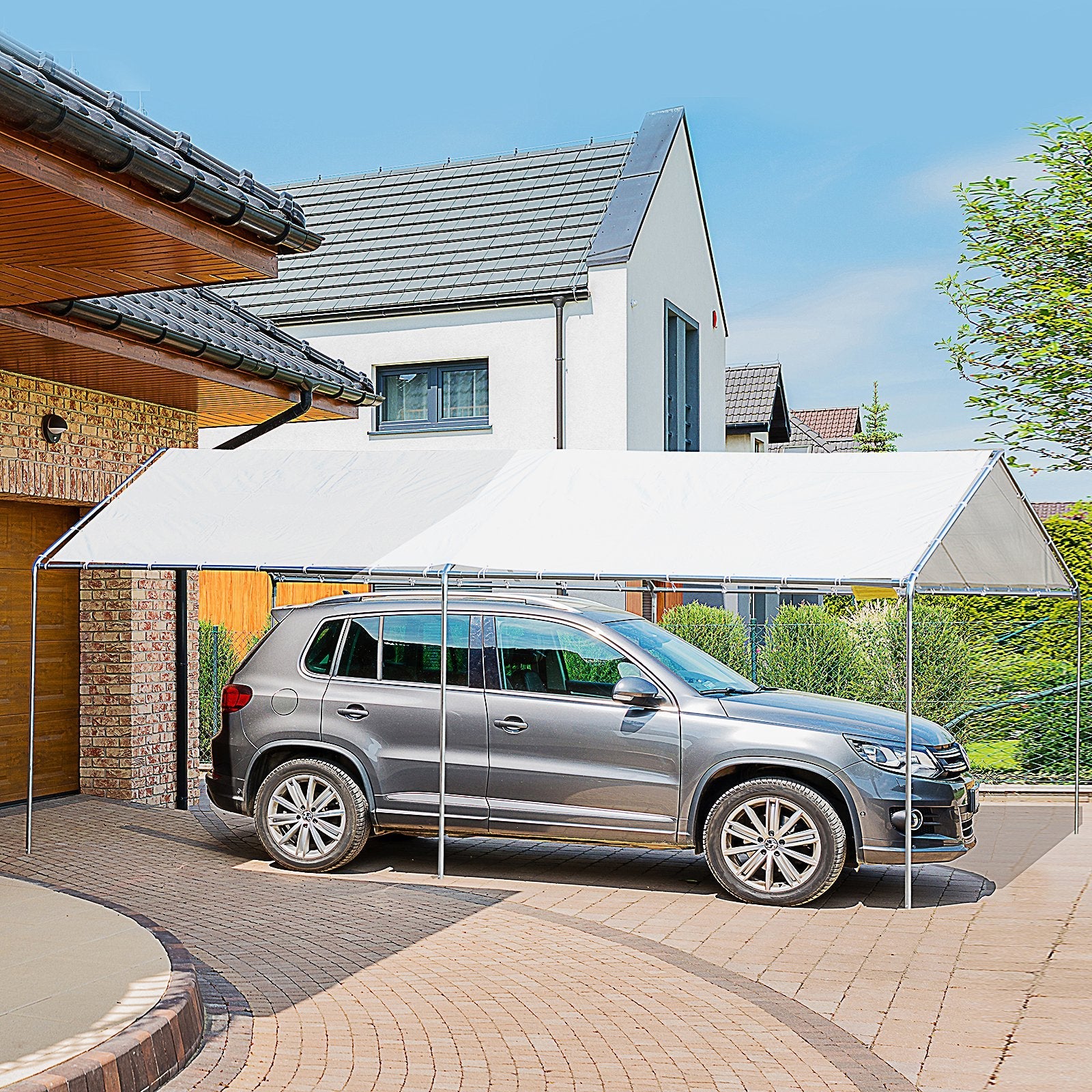 3 x 6m Heavy Duty Carport Garage Car Shelter Galvanized Steel Outdoor Open Canopy Tent Water UV Resistant Waterproof, White