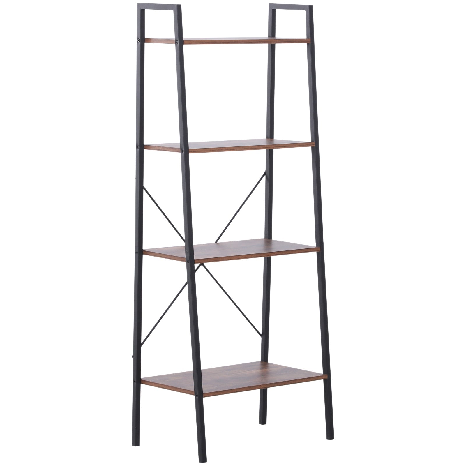 Bookcase 4-Tier Vintage Ladder Shelf with Wood Storage Rack, Stand Plants Display, Black and Brown