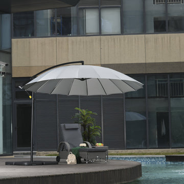 3(m) Cantilever Umbrella 18 Ribs & Vents Adjustable Angle for Patio Light Grey